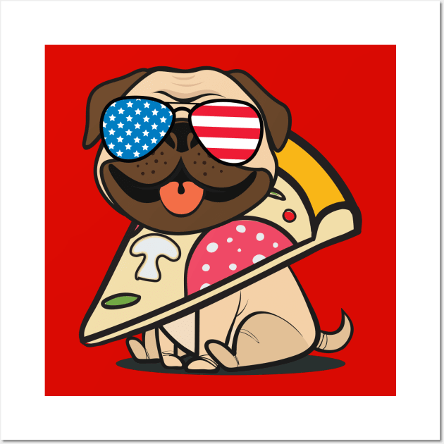 Pug Pizza USA Wall Art by Plushism